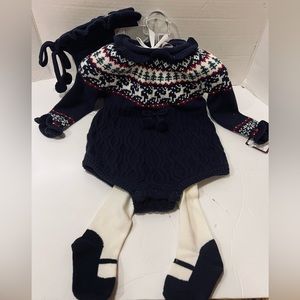 Infant holiday Bodysuit;Tights, Bonnet By Tahari New  3-6 Month